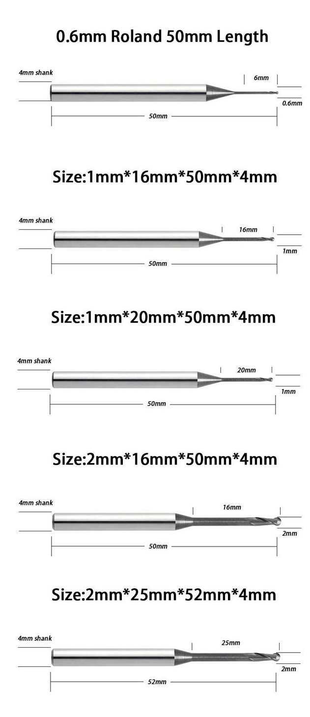cad cam dental roland milling tools size specification